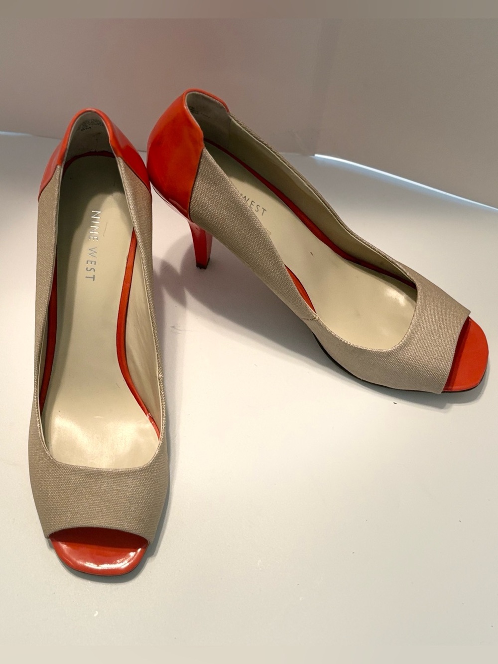 Nine West Beige and Orange Peep-Toe Heels